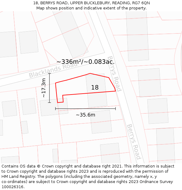 18, BERRYS ROAD, UPPER BUCKLEBURY, READING, RG7 6QN: Plot and title map