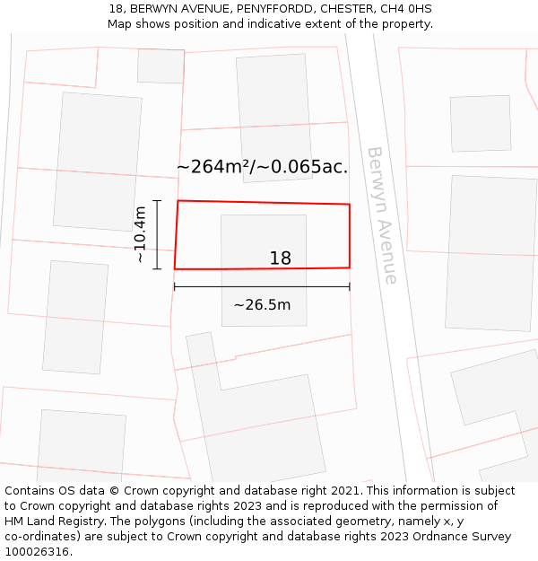 18, BERWYN AVENUE, PENYFFORDD, CHESTER, CH4 0HS: Plot and title map