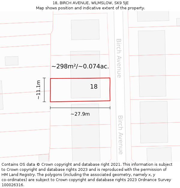 18, BIRCH AVENUE, WILMSLOW, SK9 5JE: Plot and title map