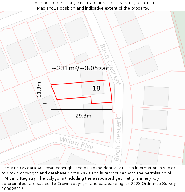 18, BIRCH CRESCENT, BIRTLEY, CHESTER LE STREET, DH3 1FH: Plot and title map