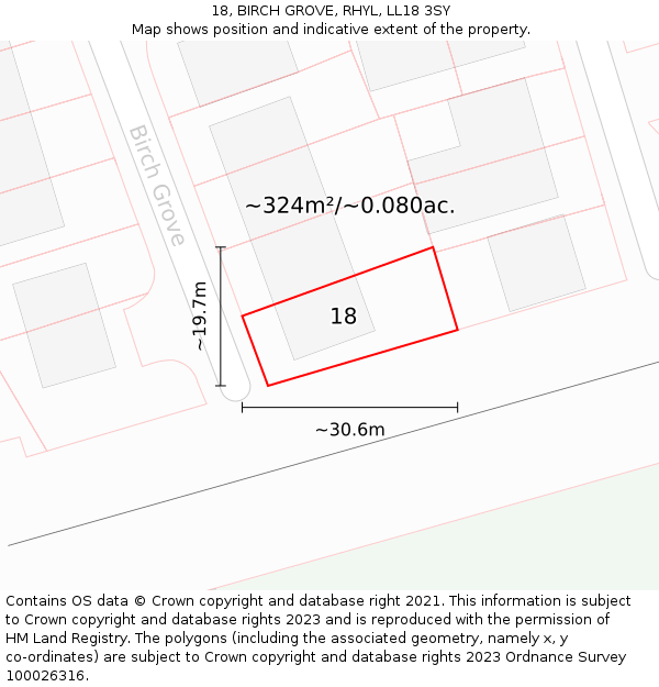 18, BIRCH GROVE, RHYL, LL18 3SY: Plot and title map