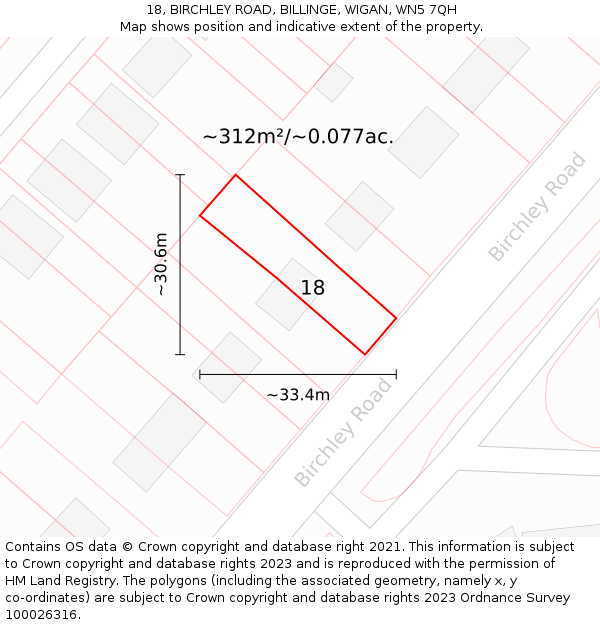 18, BIRCHLEY ROAD, BILLINGE, WIGAN, WN5 7QH: Plot and title map