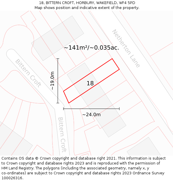 18, BITTERN CROFT, HORBURY, WAKEFIELD, WF4 5PD: Plot and title map