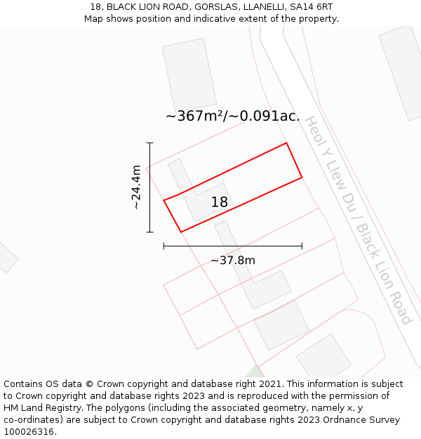 18, BLACK LION ROAD, GORSLAS, LLANELLI, SA14 6RT: Plot and title map