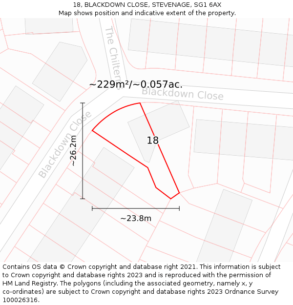 18, BLACKDOWN CLOSE, STEVENAGE, SG1 6AX: Plot and title map