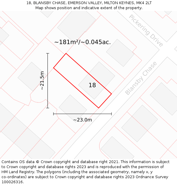 18, BLANSBY CHASE, EMERSON VALLEY, MILTON KEYNES, MK4 2LT: Plot and title map