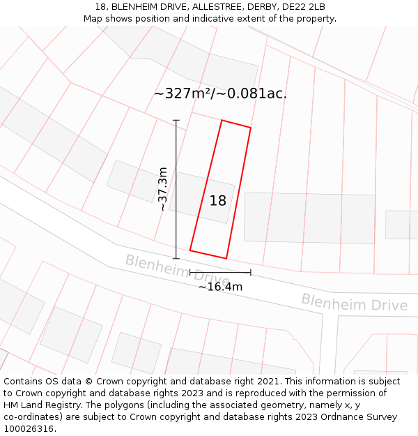 18, BLENHEIM DRIVE, ALLESTREE, DERBY, DE22 2LB: Plot and title map