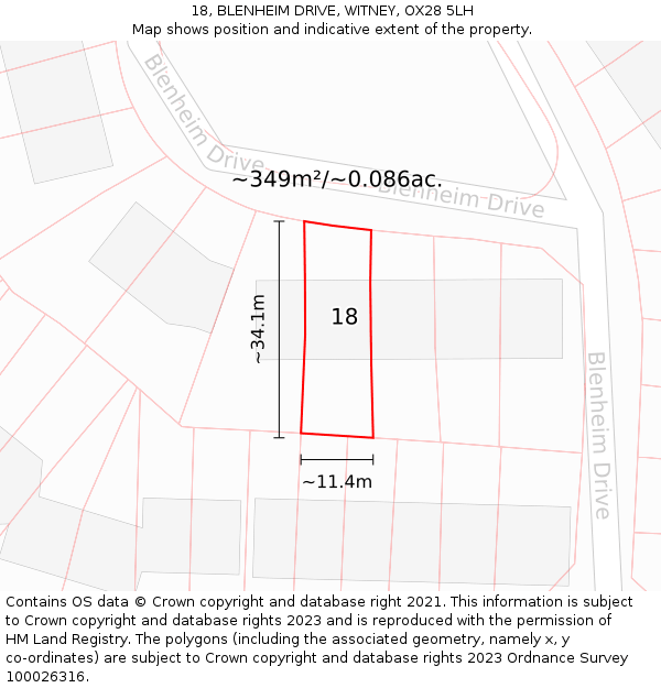 18, BLENHEIM DRIVE, WITNEY, OX28 5LH: Plot and title map