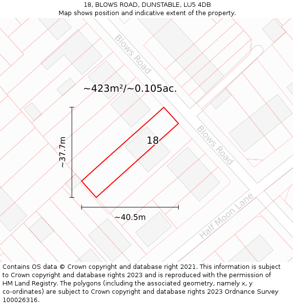 18, BLOWS ROAD, DUNSTABLE, LU5 4DB: Plot and title map
