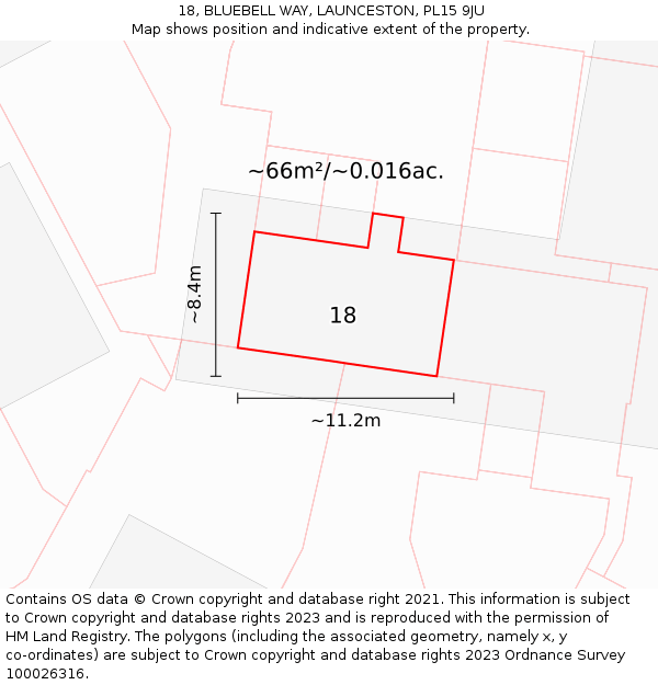 18, BLUEBELL WAY, LAUNCESTON, PL15 9JU: Plot and title map