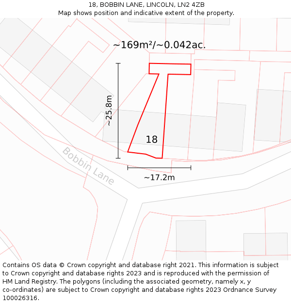 18, BOBBIN LANE, LINCOLN, LN2 4ZB: Plot and title map