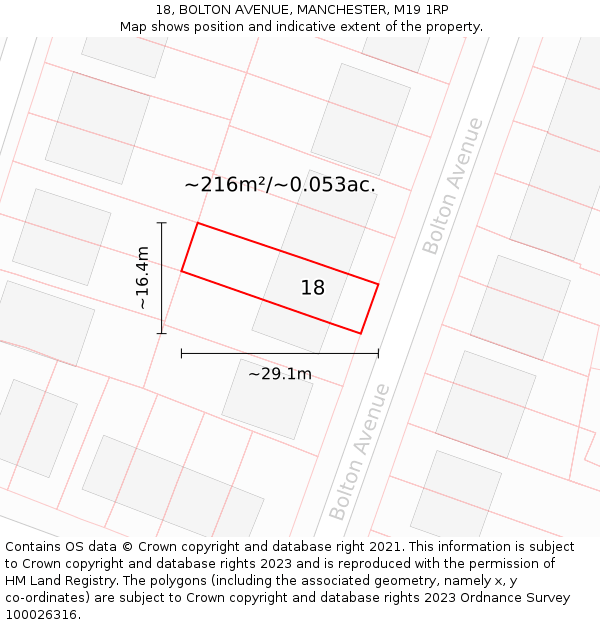 18, BOLTON AVENUE, MANCHESTER, M19 1RP: Plot and title map