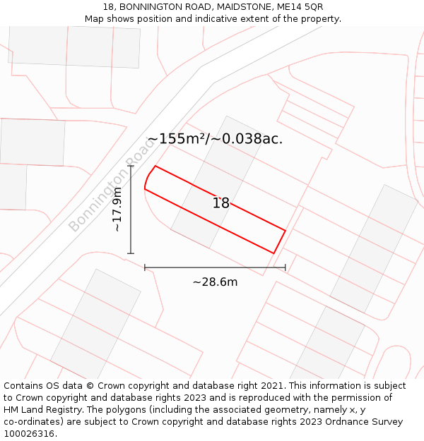 18, BONNINGTON ROAD, MAIDSTONE, ME14 5QR: Plot and title map