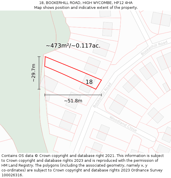 18, BOOKERHILL ROAD, HIGH WYCOMBE, HP12 4HA: Plot and title map