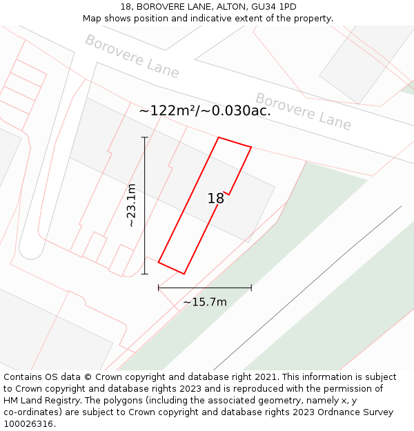 18, BOROVERE LANE, ALTON, GU34 1PD: Plot and title map