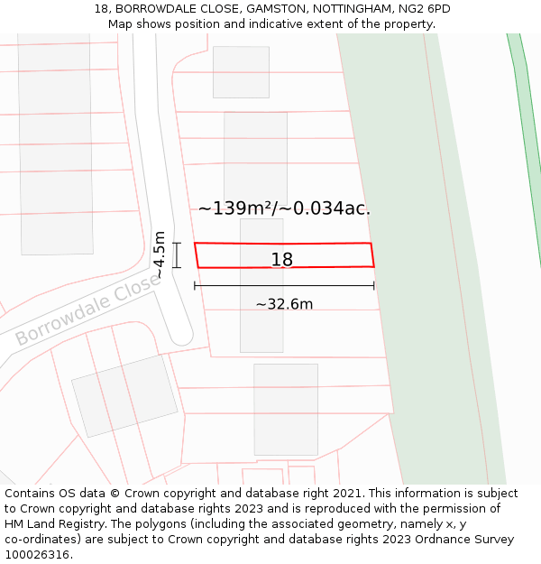 18, BORROWDALE CLOSE, GAMSTON, NOTTINGHAM, NG2 6PD: Plot and title map