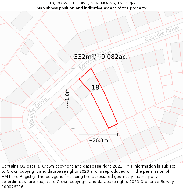 18, BOSVILLE DRIVE, SEVENOAKS, TN13 3JA: Plot and title map