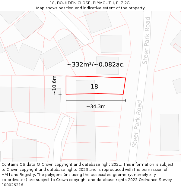 18, BOULDEN CLOSE, PLYMOUTH, PL7 2GL: Plot and title map