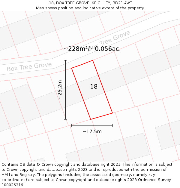 18, BOX TREE GROVE, KEIGHLEY, BD21 4WT: Plot and title map