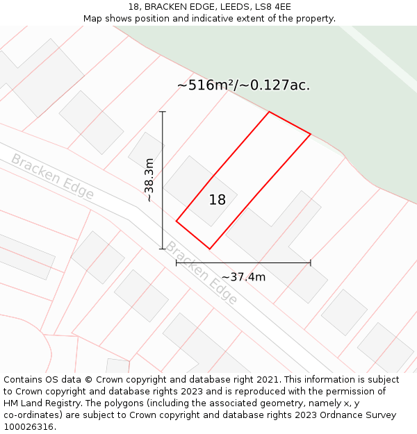 18, BRACKEN EDGE, LEEDS, LS8 4EE: Plot and title map