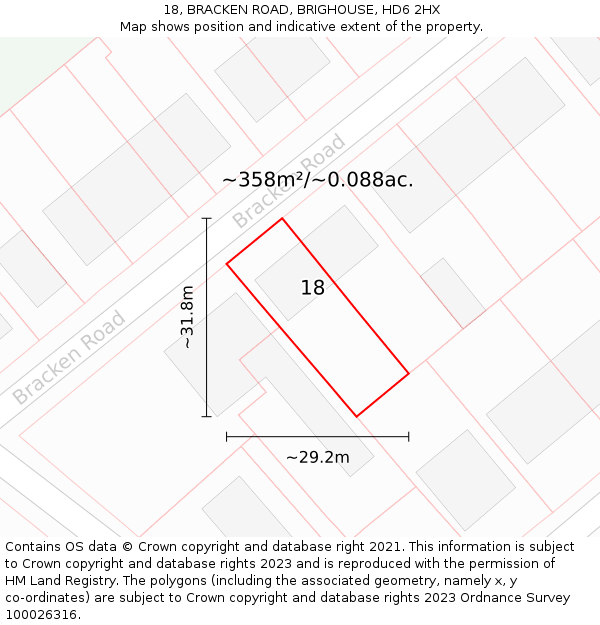 18, BRACKEN ROAD, BRIGHOUSE, HD6 2HX: Plot and title map