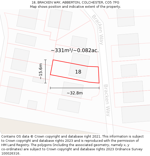 18, BRACKEN WAY, ABBERTON, COLCHESTER, CO5 7PG: Plot and title map