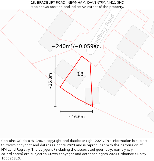 18, BRADBURY ROAD, NEWNHAM, DAVENTRY, NN11 3HD: Plot and title map