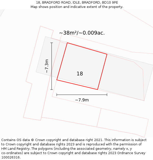 18, BRADFORD ROAD, IDLE, BRADFORD, BD10 9PE: Plot and title map