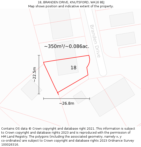 18, BRANDEN DRIVE, KNUTSFORD, WA16 8EJ: Plot and title map