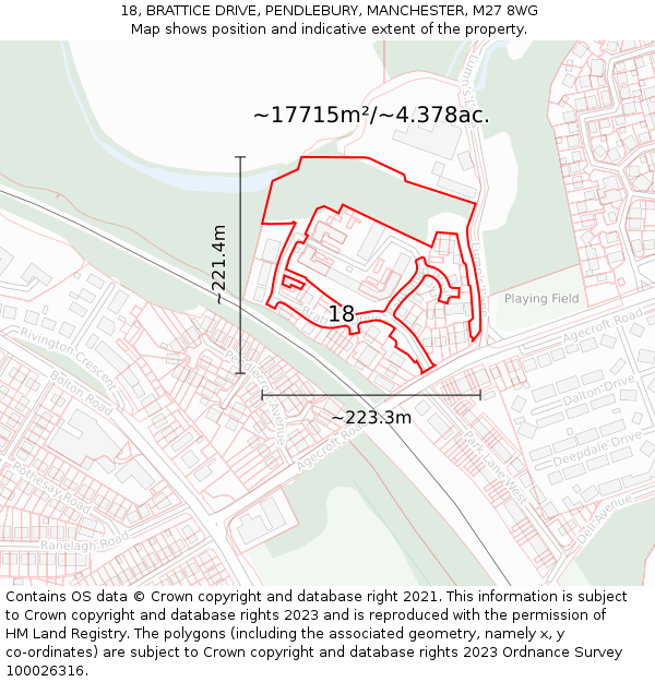 18, BRATTICE DRIVE, PENDLEBURY, MANCHESTER, M27 8WG: Plot and title map