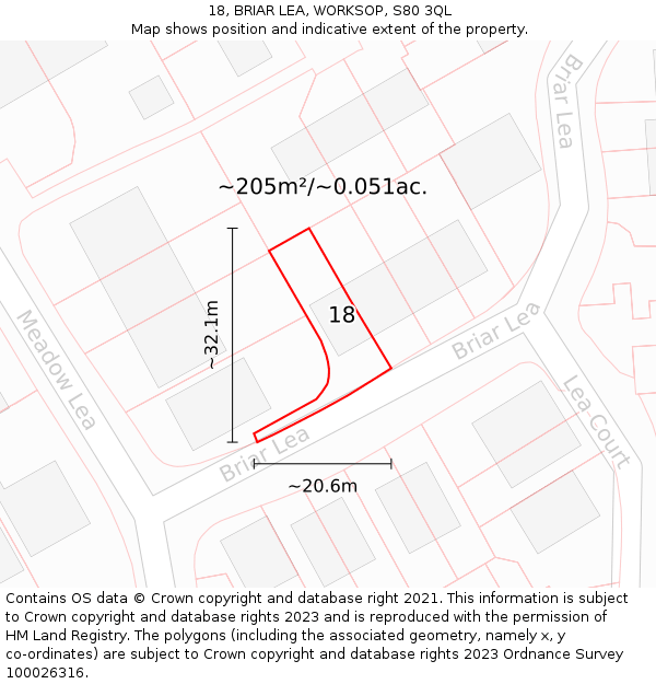 18, BRIAR LEA, WORKSOP, S80 3QL: Plot and title map