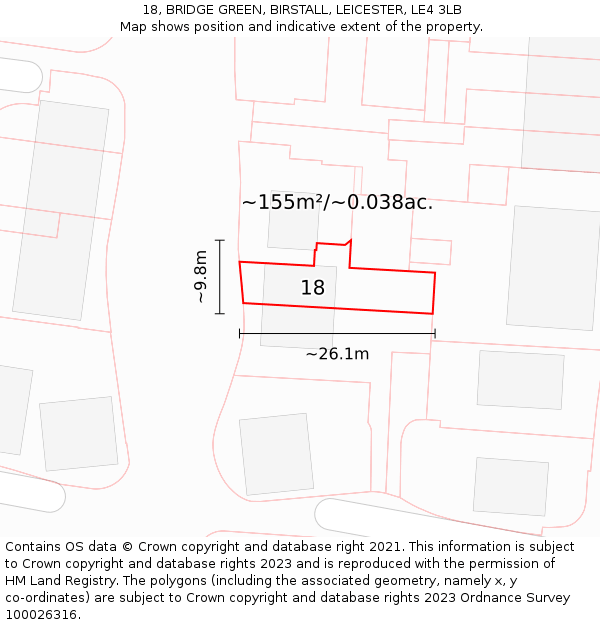 18, BRIDGE GREEN, BIRSTALL, LEICESTER, LE4 3LB: Plot and title map