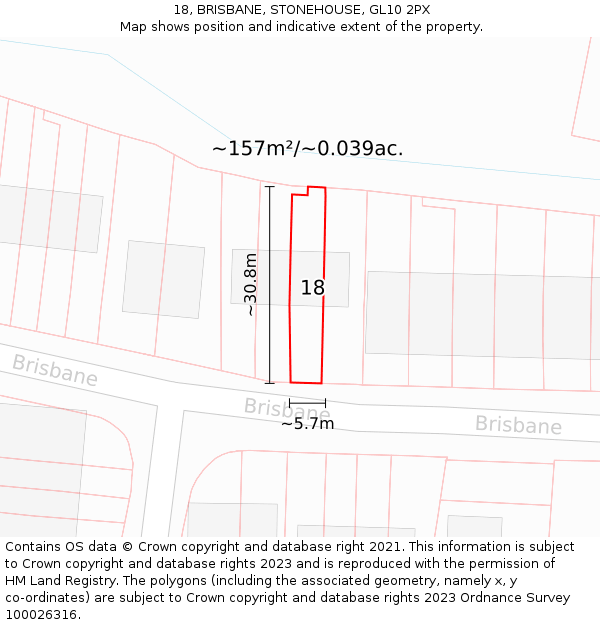 18, BRISBANE, STONEHOUSE, GL10 2PX: Plot and title map