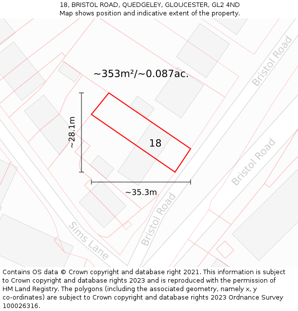 18, BRISTOL ROAD, QUEDGELEY, GLOUCESTER, GL2 4ND: Plot and title map