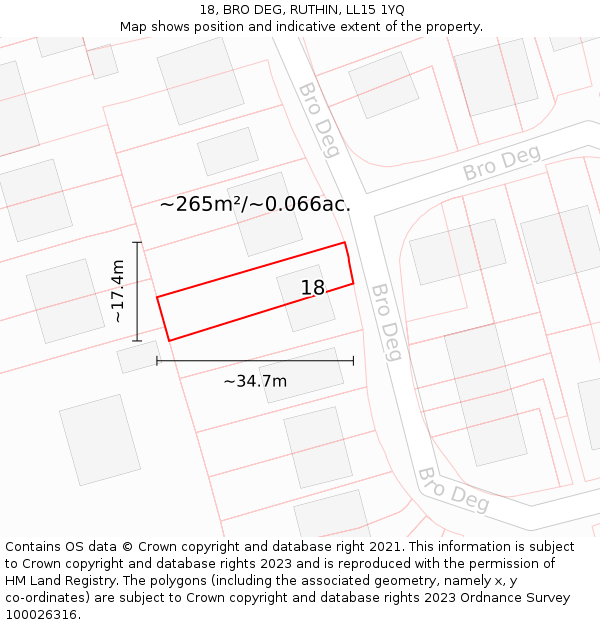 18, BRO DEG, RUTHIN, LL15 1YQ: Plot and title map