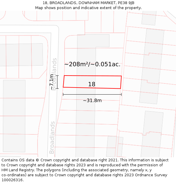 18, BROADLANDS, DOWNHAM MARKET, PE38 9JB: Plot and title map