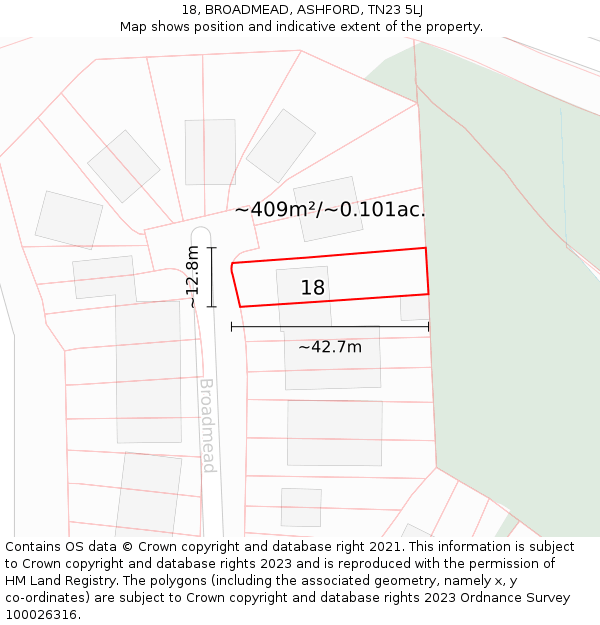 18, BROADMEAD, ASHFORD, TN23 5LJ: Plot and title map