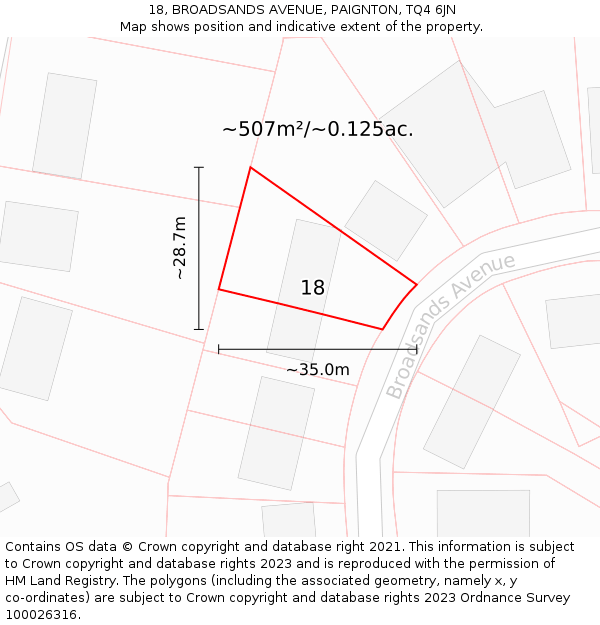 18, BROADSANDS AVENUE, PAIGNTON, TQ4 6JN: Plot and title map