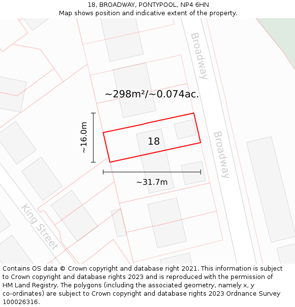 18, BROADWAY, PONTYPOOL, NP4 6HN: Plot and title map