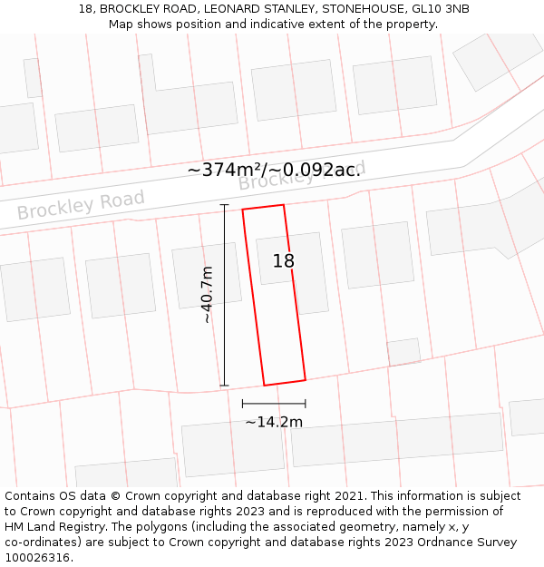 18, BROCKLEY ROAD, LEONARD STANLEY, STONEHOUSE, GL10 3NB: Plot and title map