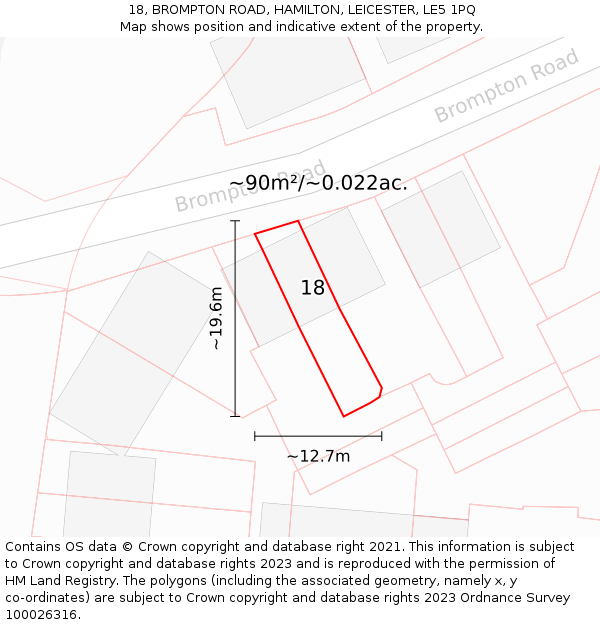 18, BROMPTON ROAD, HAMILTON, LEICESTER, LE5 1PQ: Plot and title map
