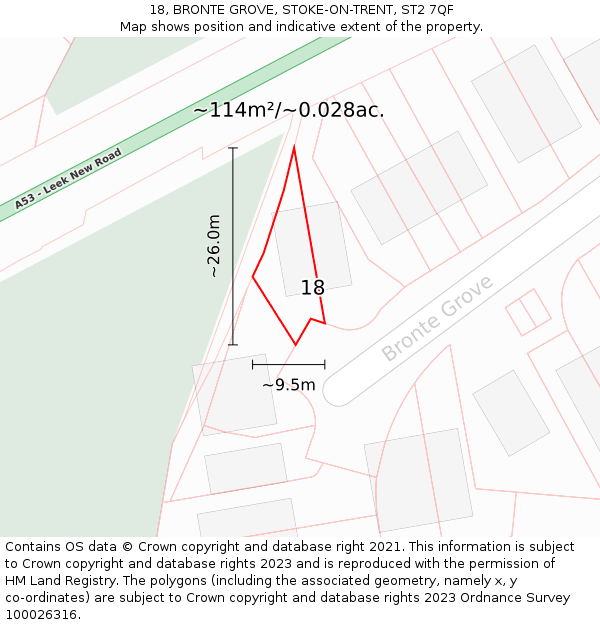 18, BRONTE GROVE, STOKE-ON-TRENT, ST2 7QF: Plot and title map