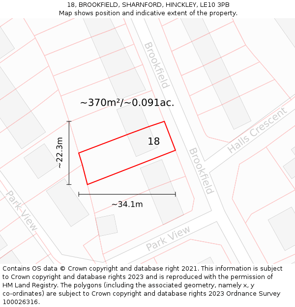 18, BROOKFIELD, SHARNFORD, HINCKLEY, LE10 3PB: Plot and title map