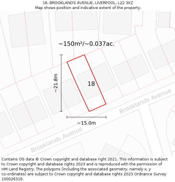 18, BROOKLANDS AVENUE, LIVERPOOL, L22 3XZ: Plot and title map