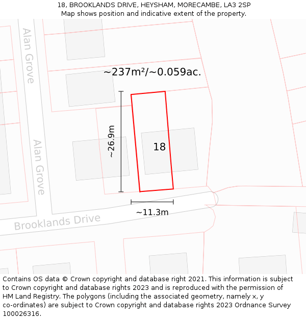 18, BROOKLANDS DRIVE, HEYSHAM, MORECAMBE, LA3 2SP: Plot and title map