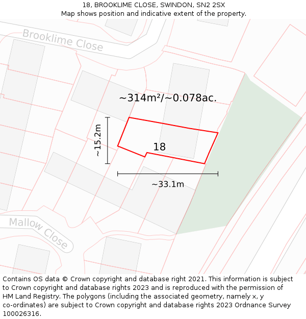 18, BROOKLIME CLOSE, SWINDON, SN2 2SX: Plot and title map