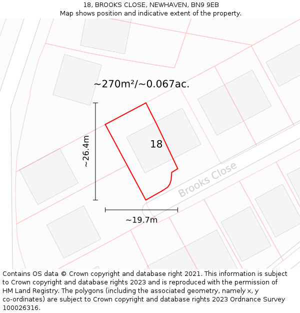 18, BROOKS CLOSE, NEWHAVEN, BN9 9EB: Plot and title map