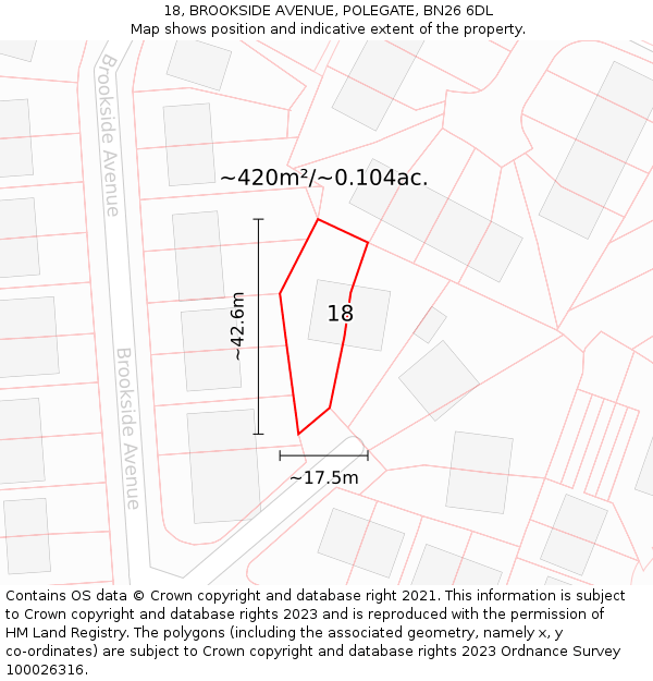 18, BROOKSIDE AVENUE, POLEGATE, BN26 6DL: Plot and title map