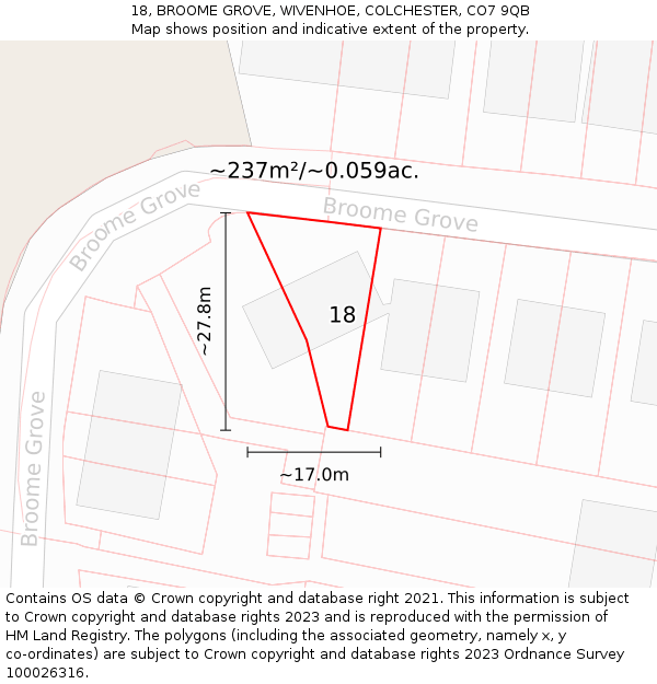 18, BROOME GROVE, WIVENHOE, COLCHESTER, CO7 9QB: Plot and title map