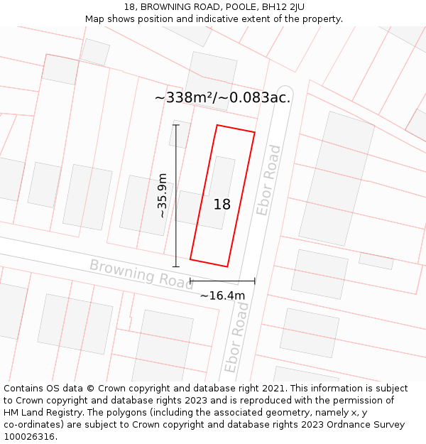 18, BROWNING ROAD, POOLE, BH12 2JU: Plot and title map